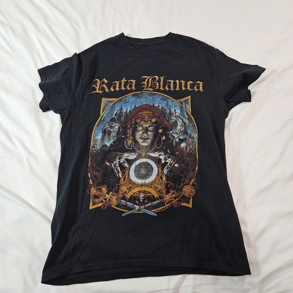 Black Graphic T-Shirt with Rata Blanca Design